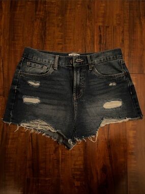 Women’s Dark Blue Distressed Jean Shorts